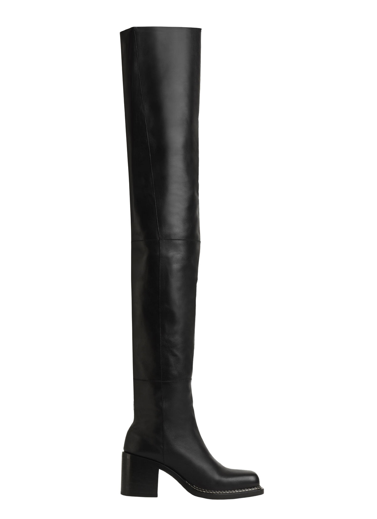 Cuissardes à talon carré en cuir - Noir