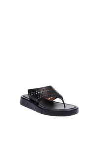 Perforated platform flip-flops in leather - Black intense