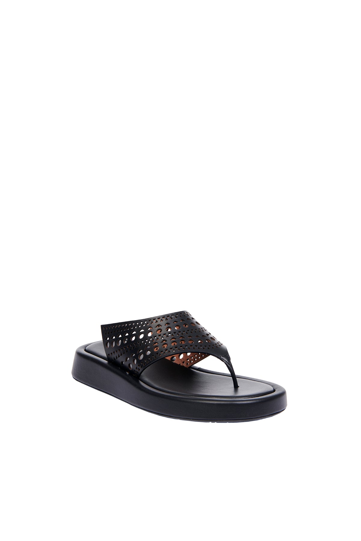 Perforated platform flip-flops in leather - Black intense