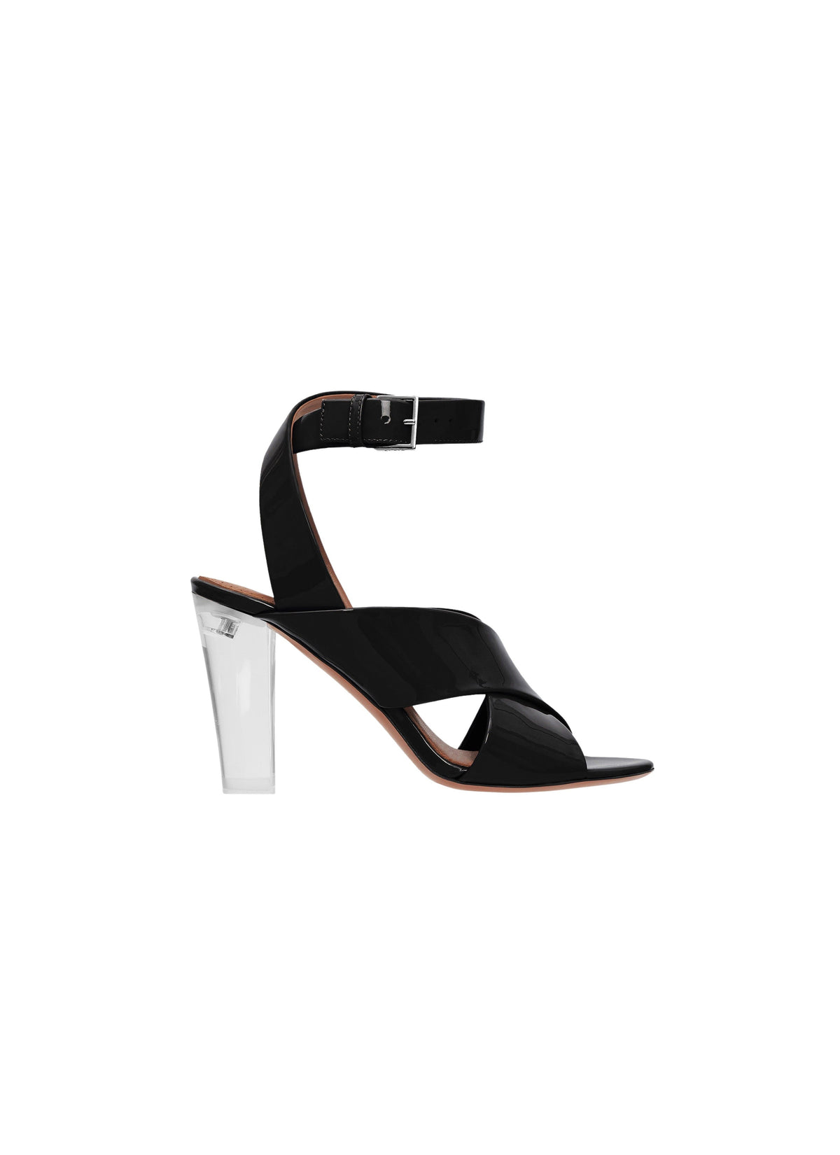 Square-heeled 90 sandals in patent leather - Black