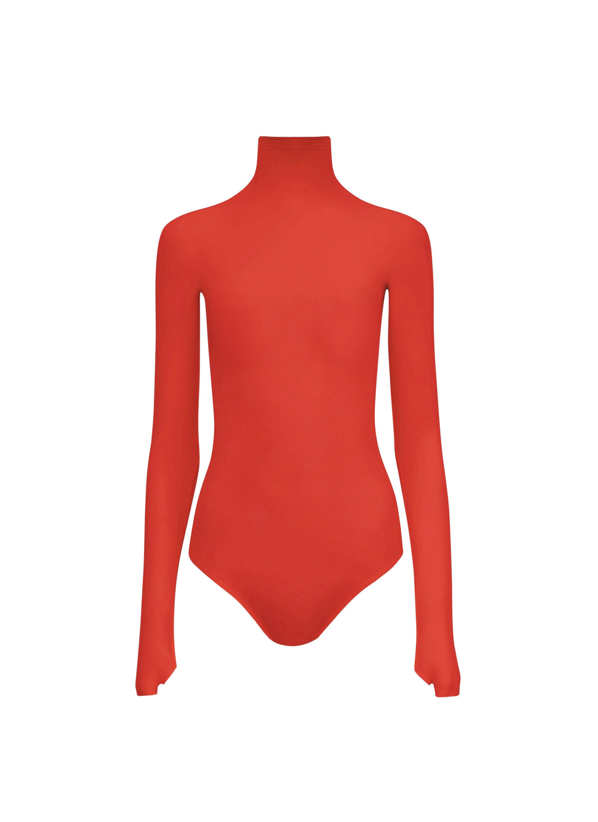 Long-sleeved sheer bodysuit in wool - Cerise