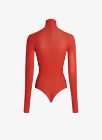Long-sleeved sheer bodysuit in wool - Cerise