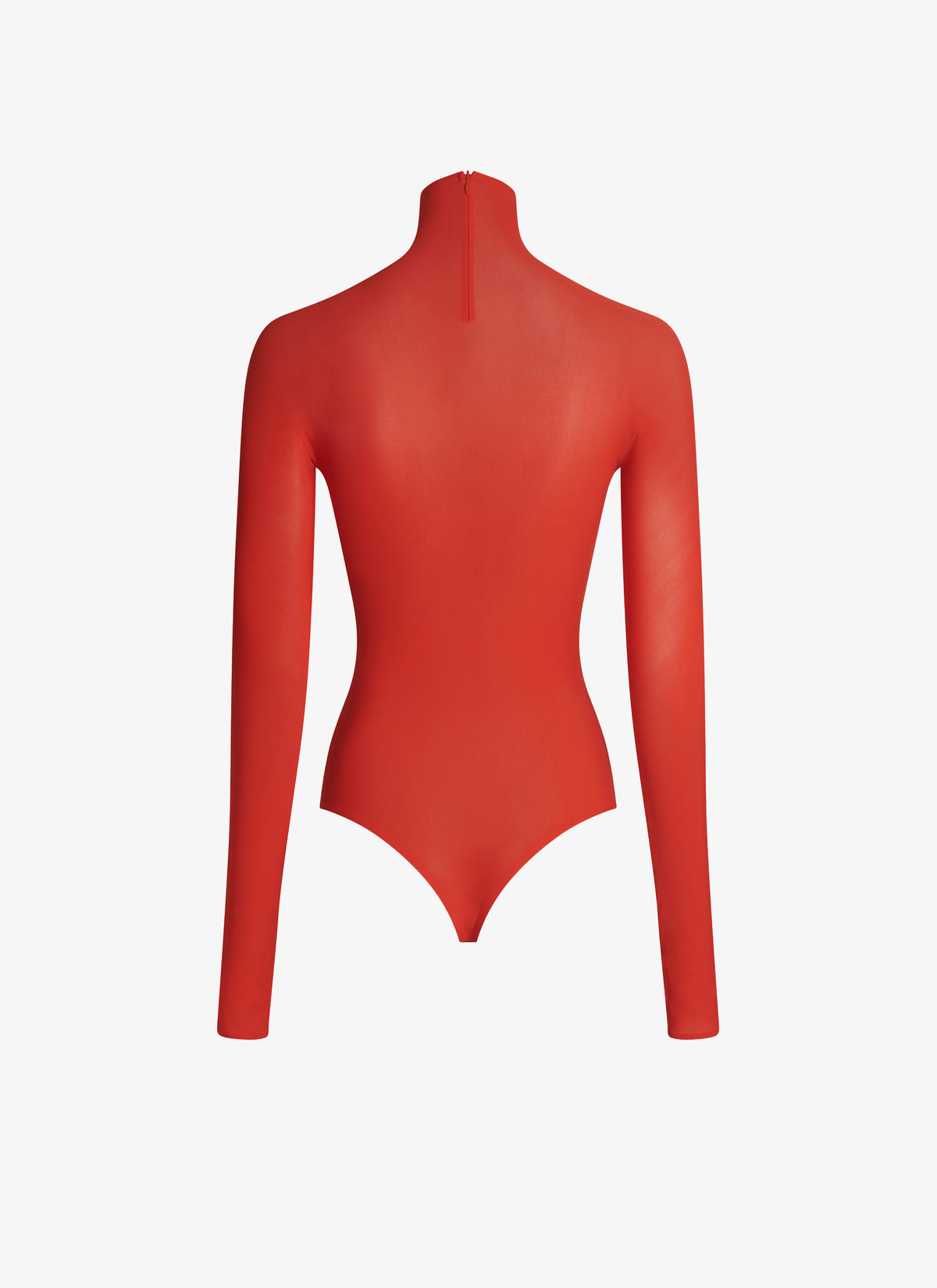 Long-sleeved sheer bodysuit in wool - Cerise