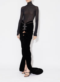 Long-sleeved sheer bodysuit in wool - Cerise