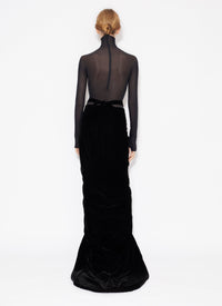Long-sleeved sheer bodysuit in wool - Cerise