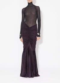 Long-sleeved sheer bodysuit in wool - Cerise