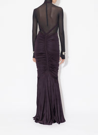 Long-sleeved sheer bodysuit in wool - Cerise