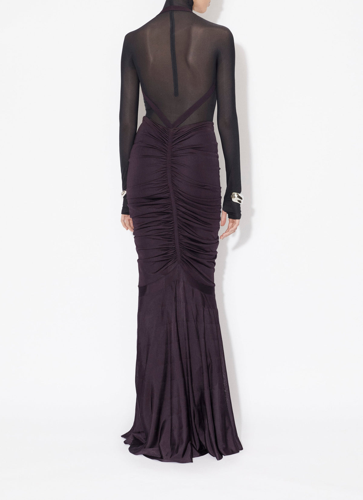 Long-sleeved sheer bodysuit in wool - Cerise