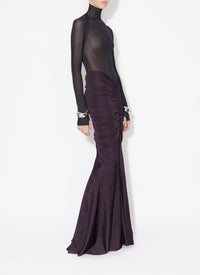 Long-sleeved sheer bodysuit in wool - Cerise