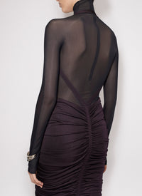 Long-sleeved sheer bodysuit in wool - Cerise