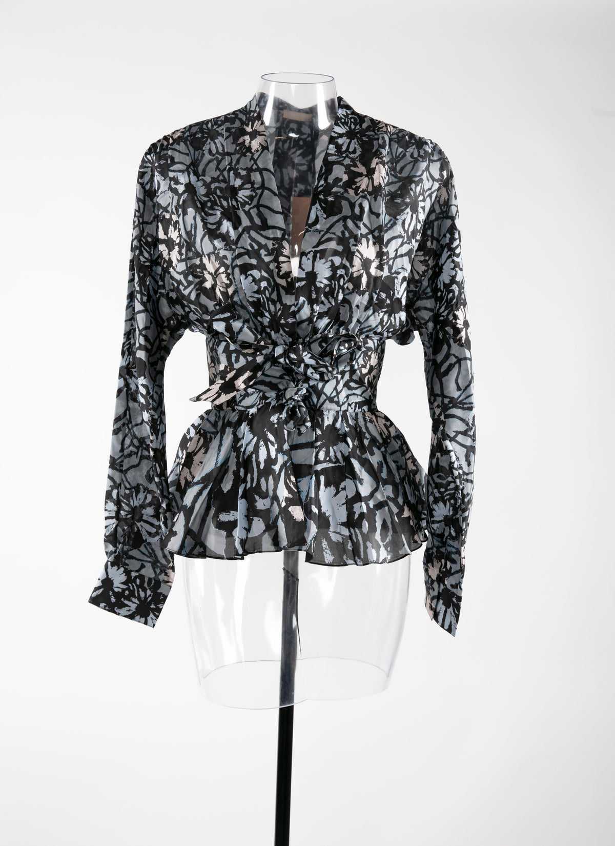 Chemise noeud en soie - Noir & Bleu