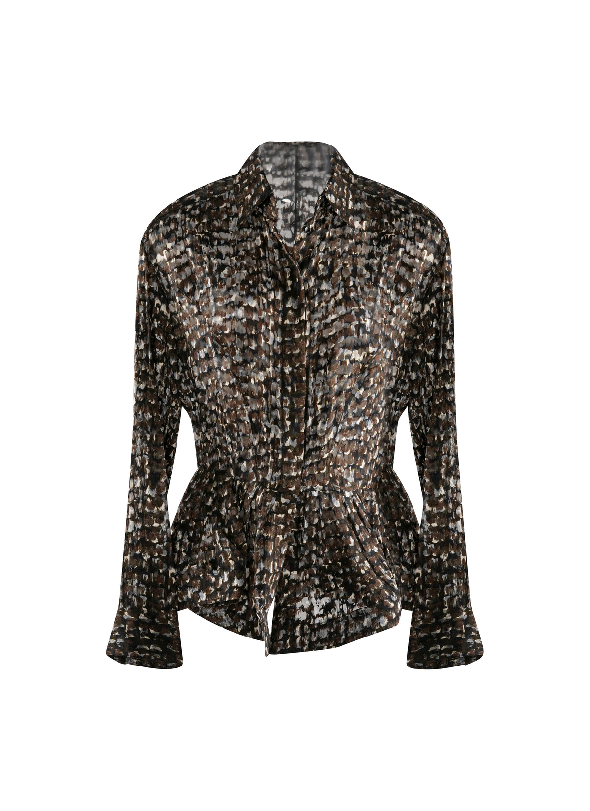 Chemise à manches longues en soie mélangée - Kaki & Noir