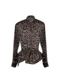 Chemise à manches longues en soie mélangée - Kaki & Noir