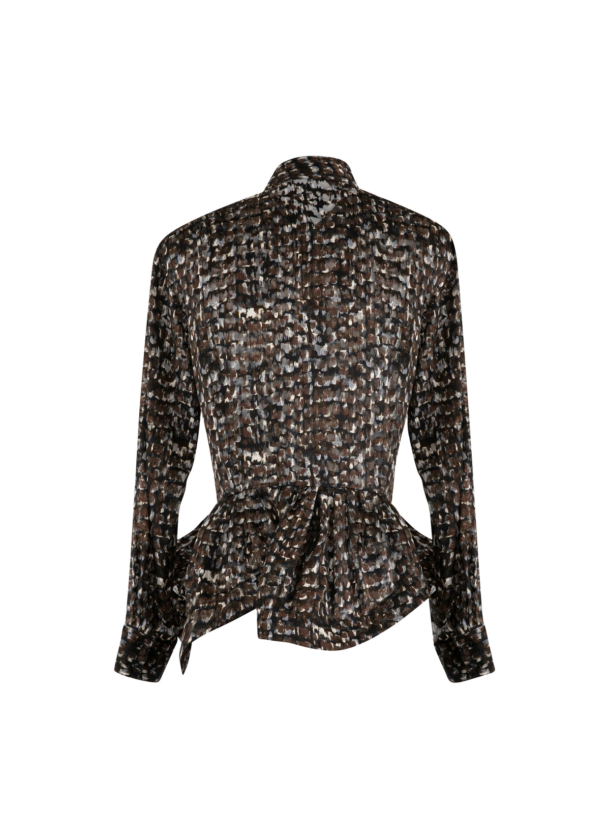 Chemise à manches longues en soie mélangée - Kaki & Noir