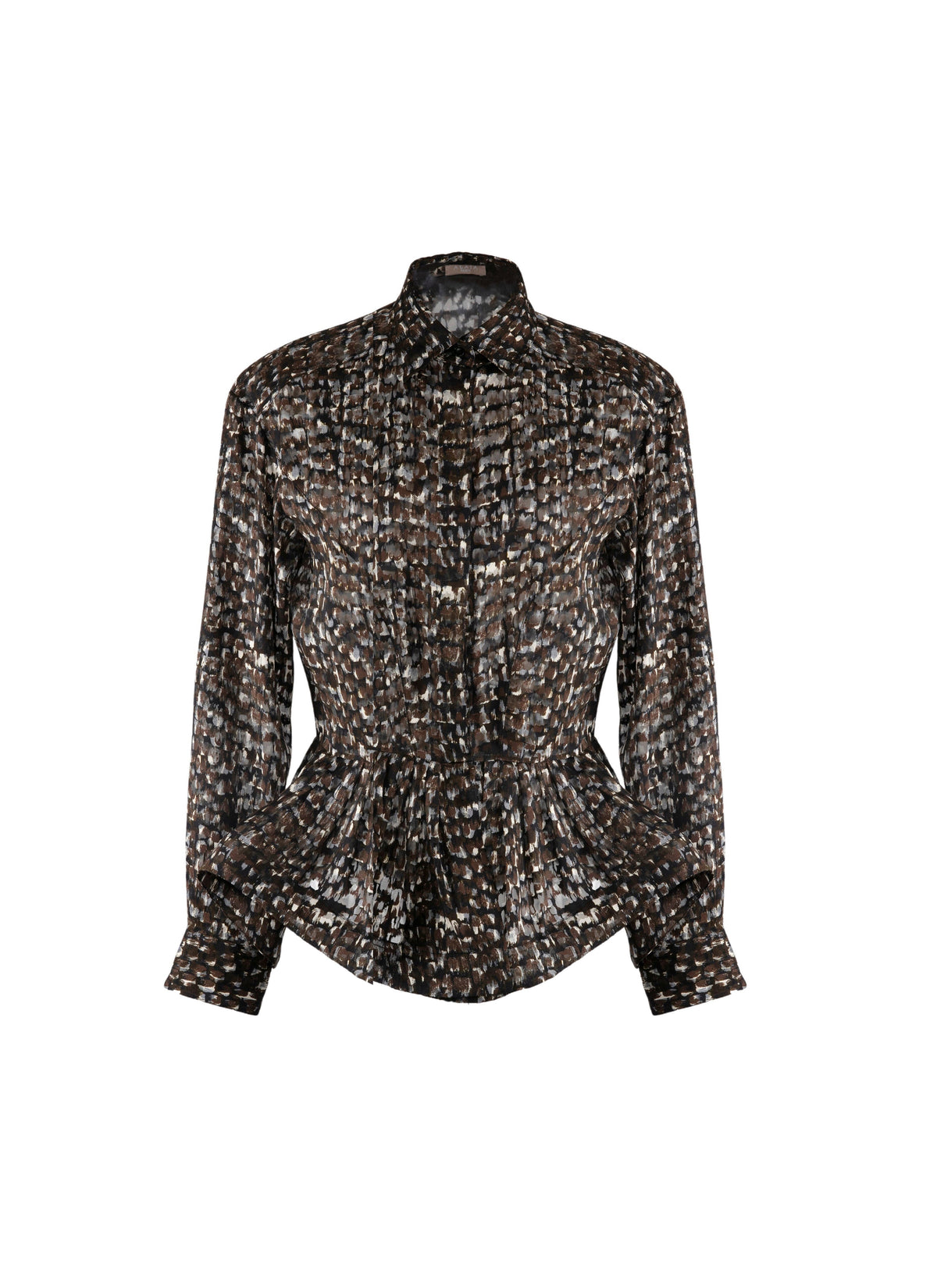 Chemise à manches longues en soie mélangée - Kaki & Noir