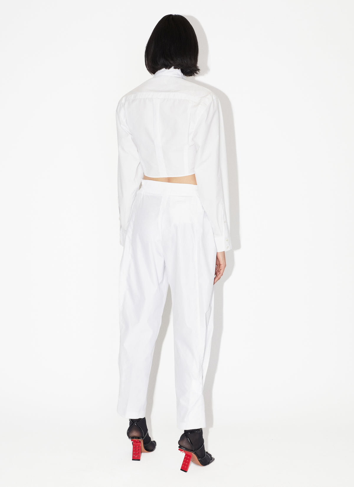 Cotton poplin cropped shirt - White