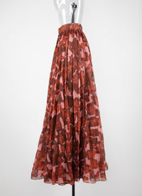 Printed pleated long skirt - Multicoloured Red