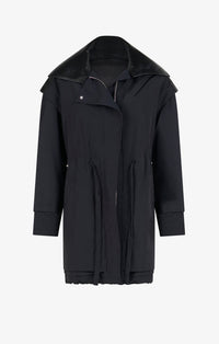 Parka droit drapée en soie mélangée - Bleu foncé