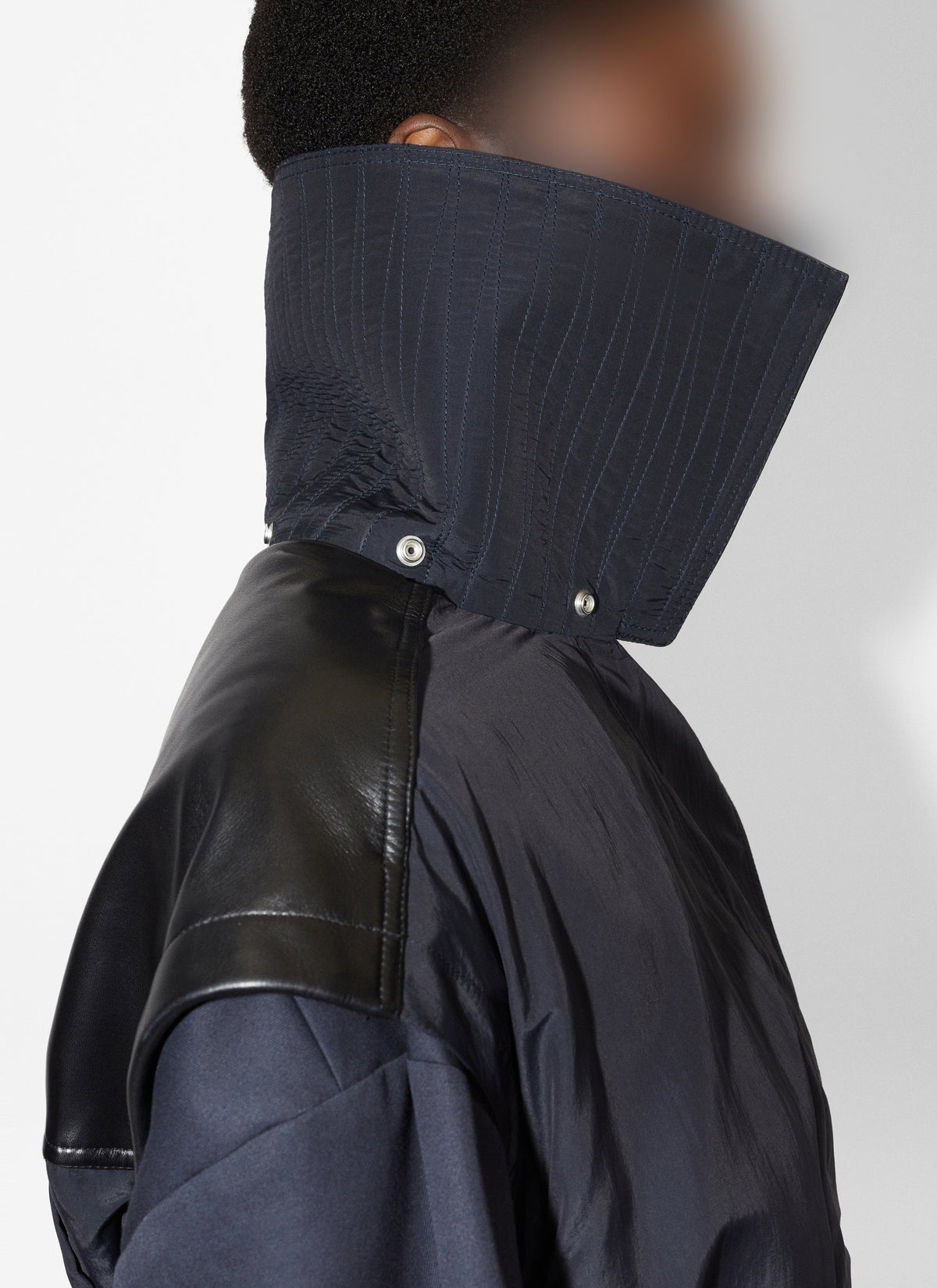 Parka droit drapée en soie mélangée - Bleu foncé