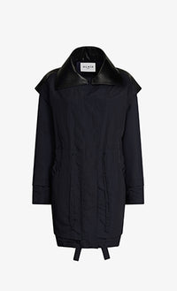 Parka droit drapée en soie mélangée - Bleu foncé