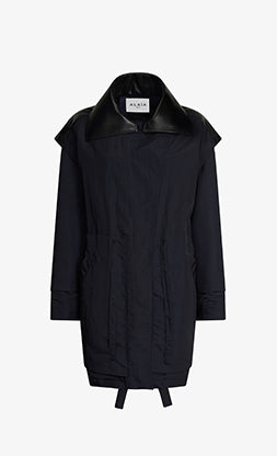 Parka droit drapée en soie mélangée - Bleu foncé