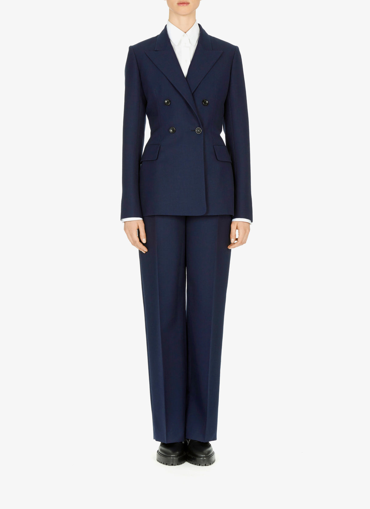 Pantalon droit à taille haute en laine - Noir