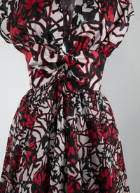 Short-sleeved silk dress - Black & Red