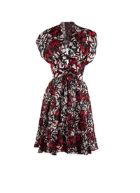 Short-sleeved silk dress - Black & Red