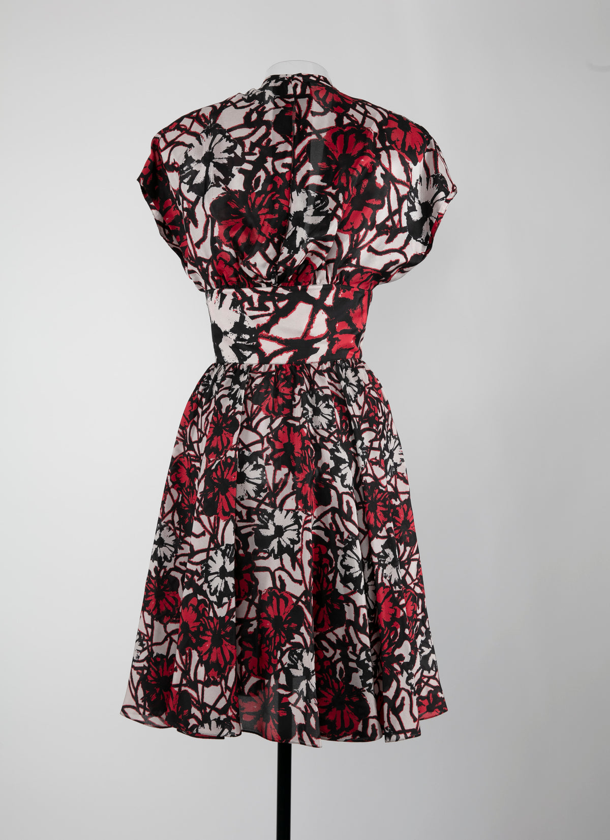 Short-sleeved silk dress - Black & Red