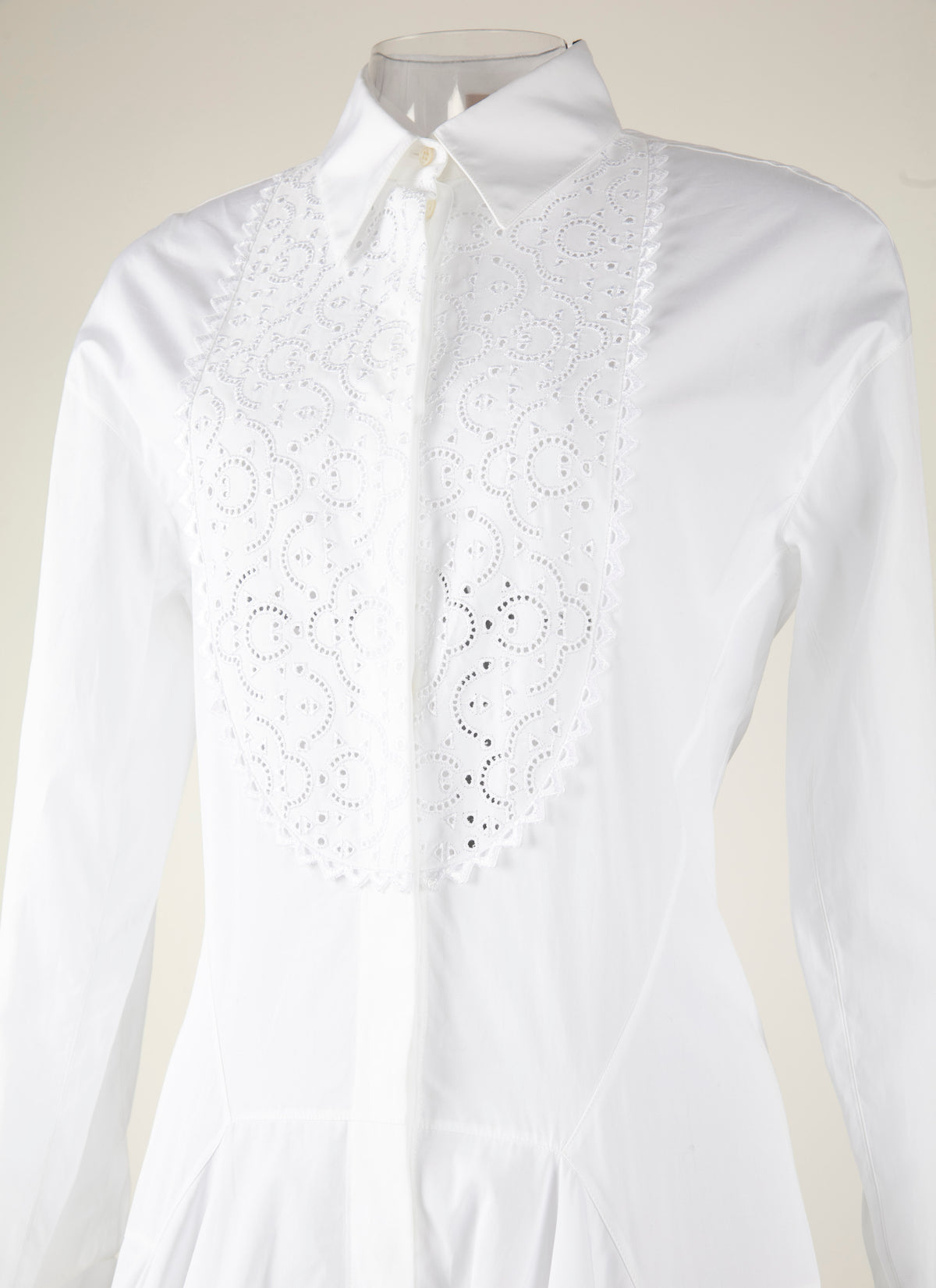 Long-sleeved bib dress - White
