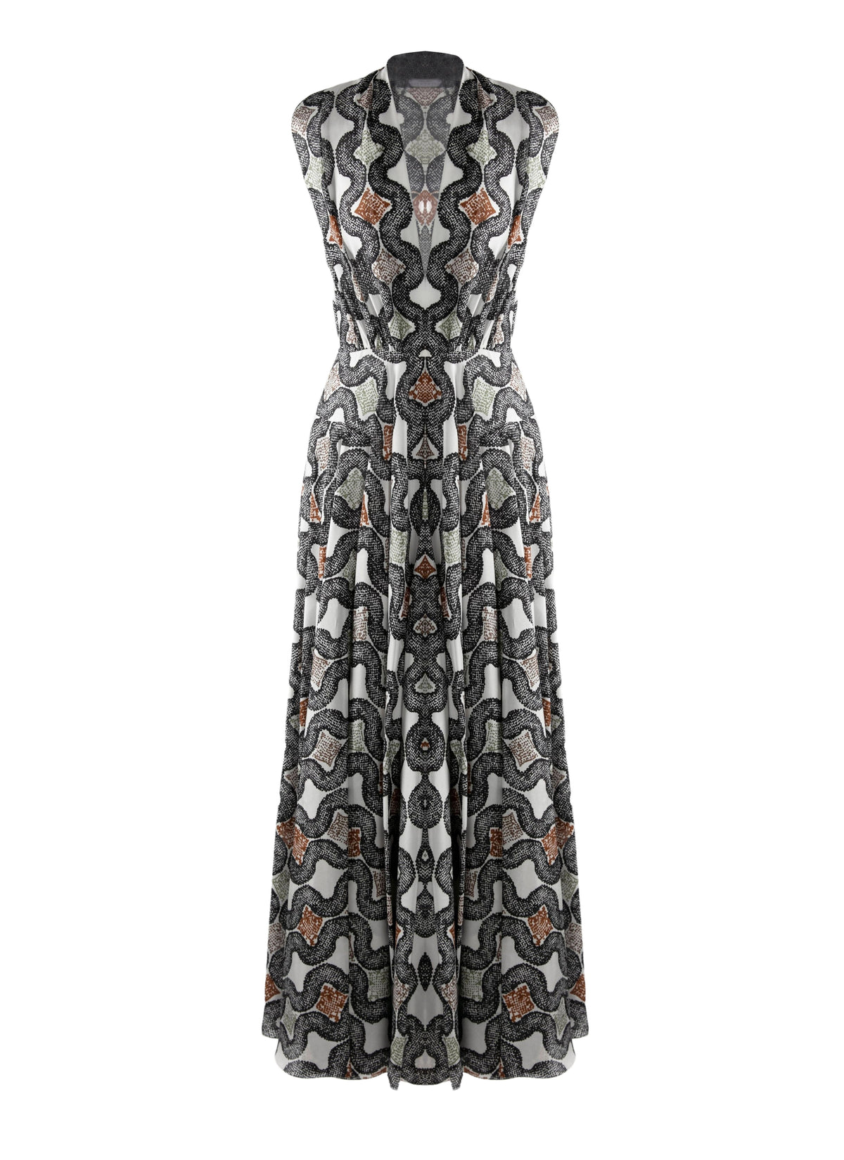 Deep v-neck maxi dress in silk - Ivory & Black