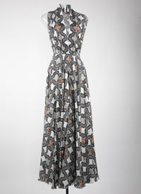 Deep v-neck maxi dress in silk - Ivory & Black
