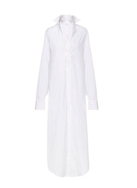 Plain straight shirt dress - White & Blue