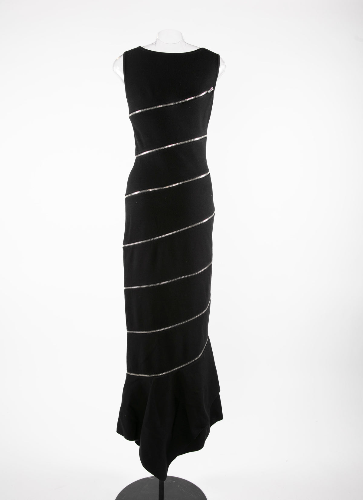 Asymmetric sheathing dress with zip in wool - Black intense