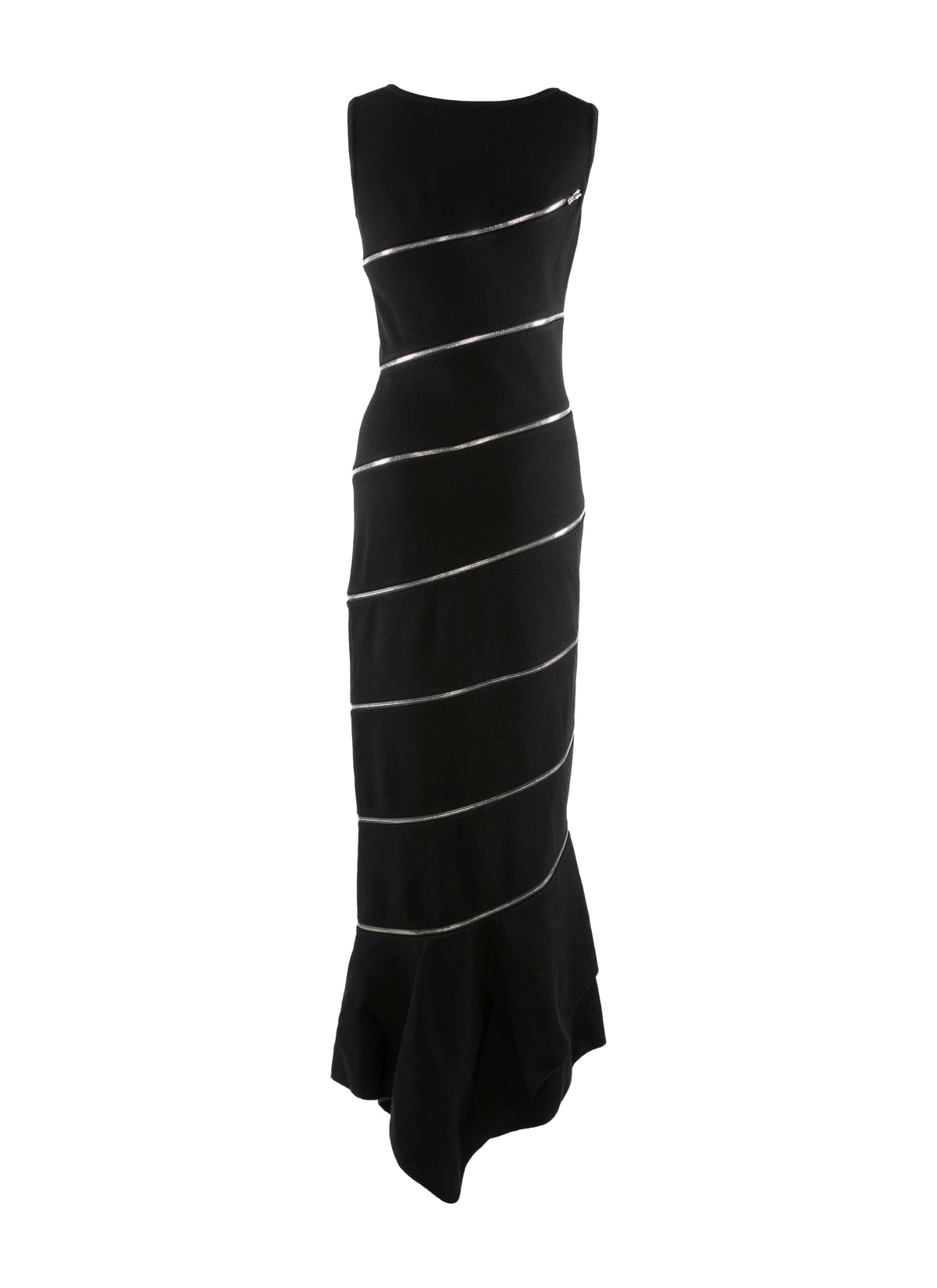 Asymmetric zip dress in wool - Black