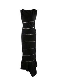 Asymmetric sheathing dress with zip in wool - Black intense
