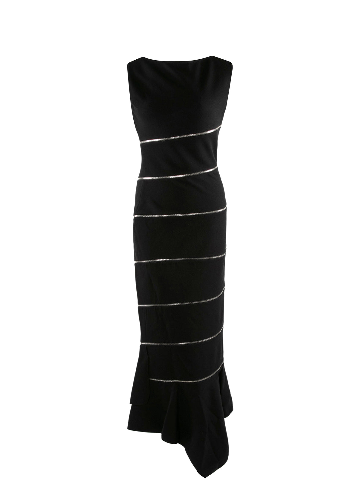 Asymmetric sheathing dress with zip in wool - Black intense