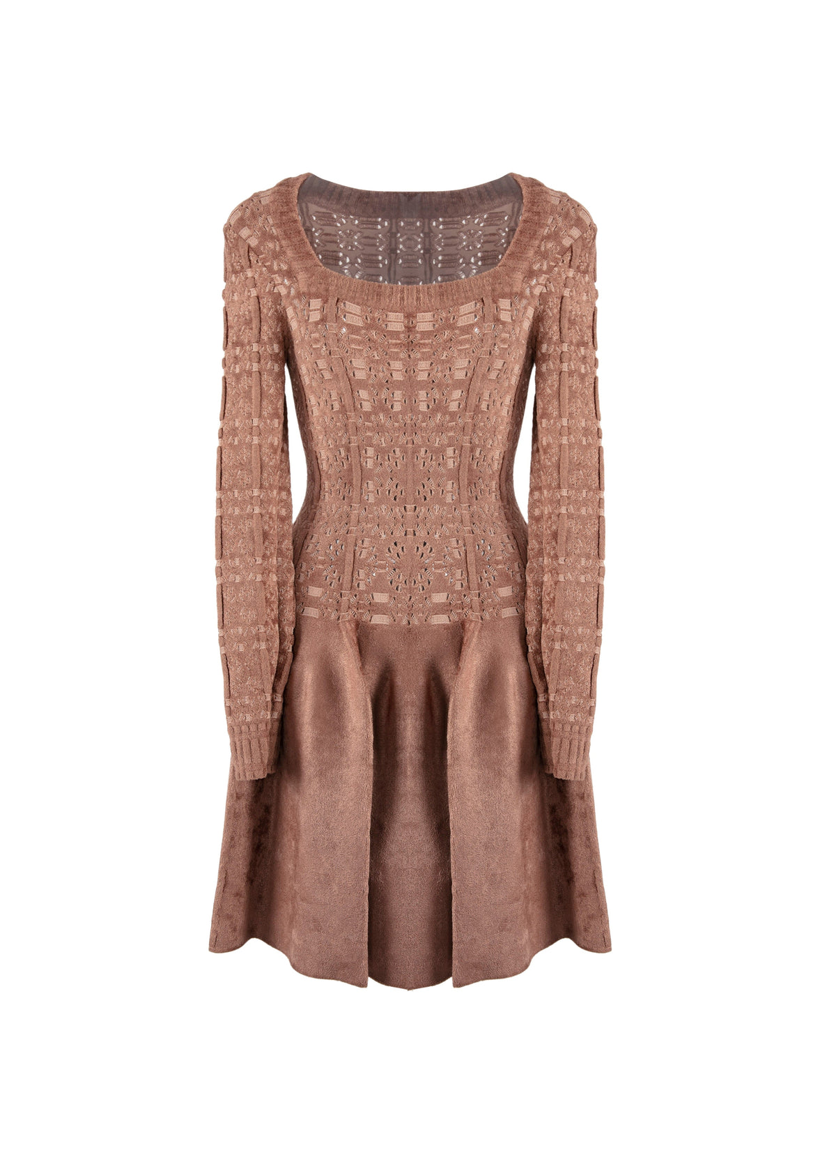 Embroidered short dress with long mesh sleeves - Rosewood & Nude