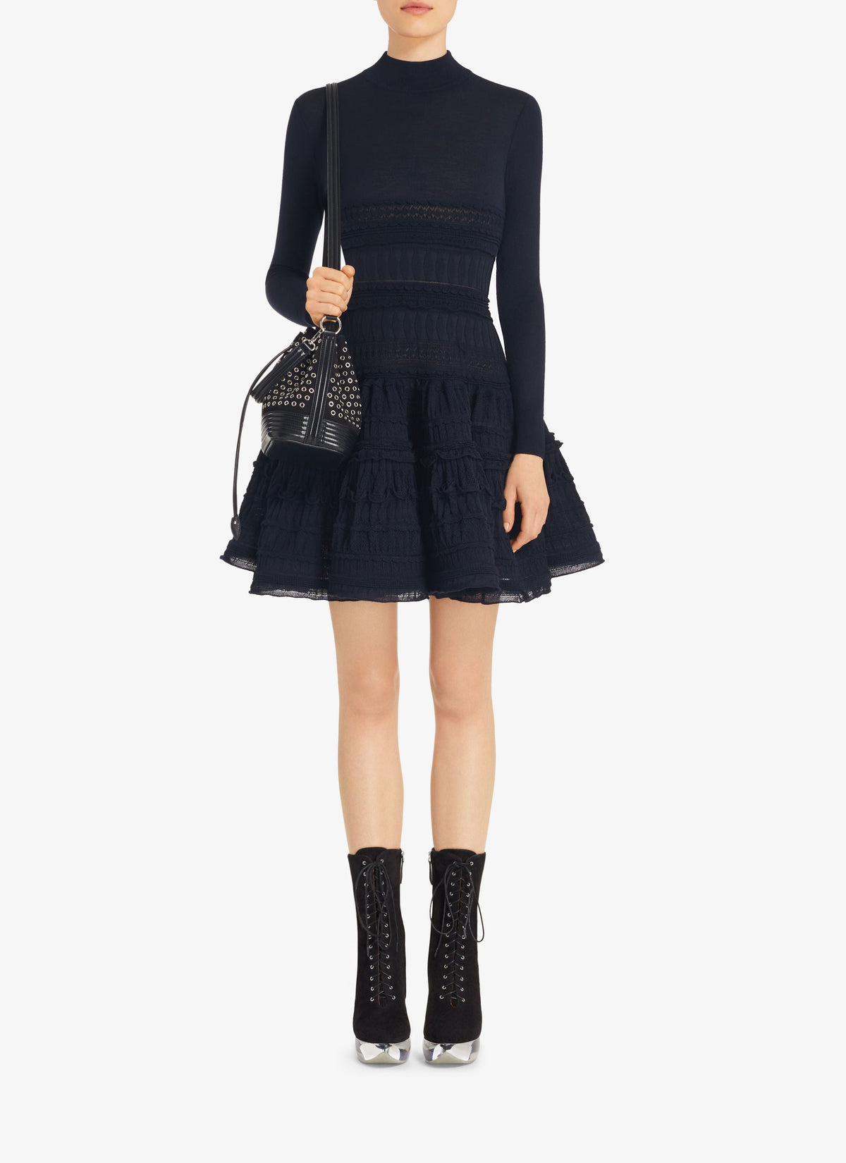 Robe Crinoline en laine à col montant - Marine