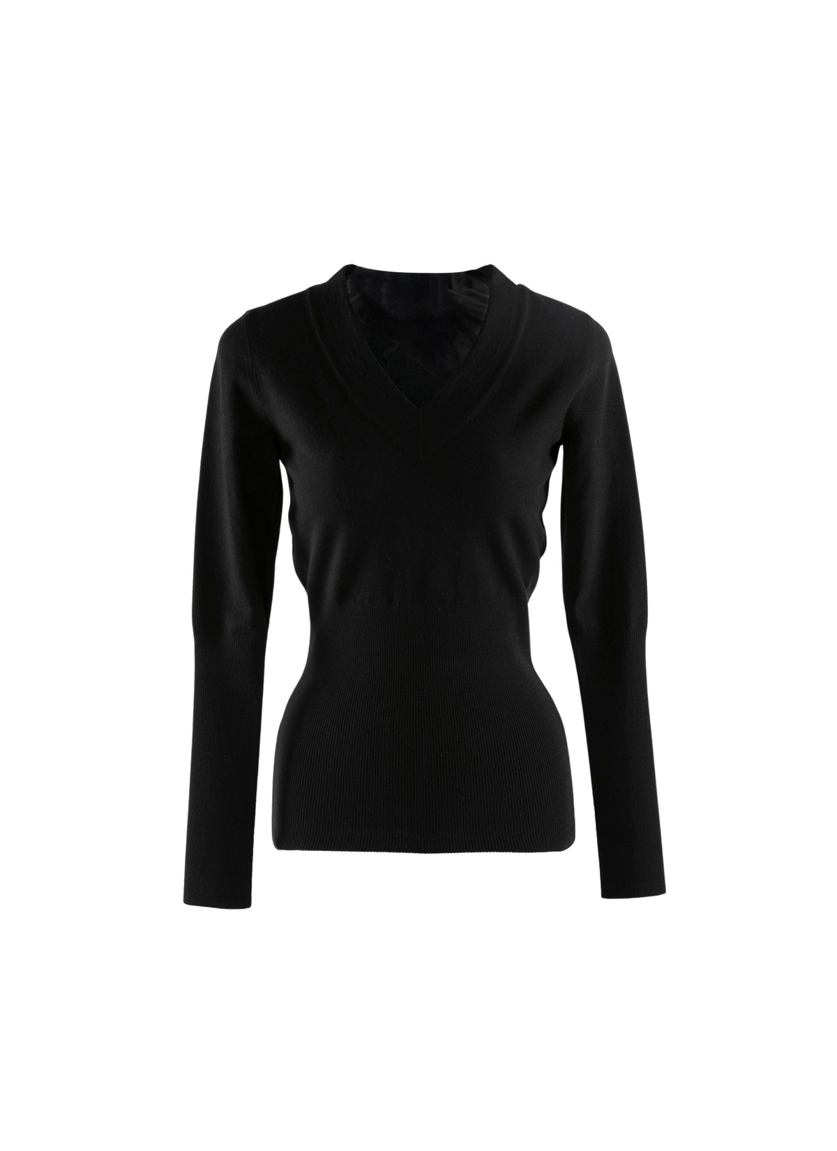 Pull manches longues cintré à col v en laine - Noir