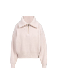 Wool and cashmere zip-neck jumper - Powder