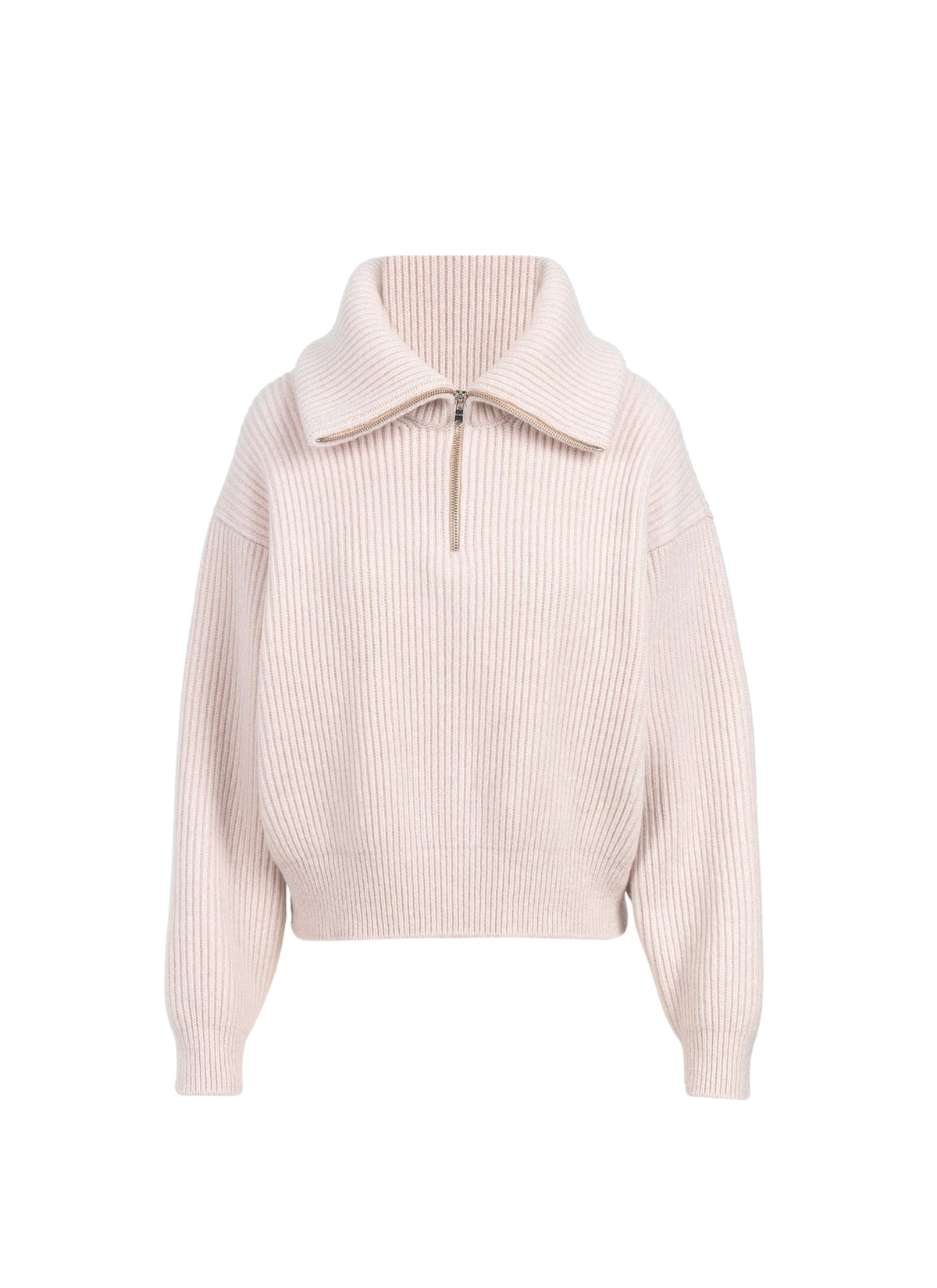 Wool and cashmere zip-neck jumper - Powder