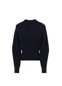 Pull en côtes anglaises en laine et cachemire - Marine