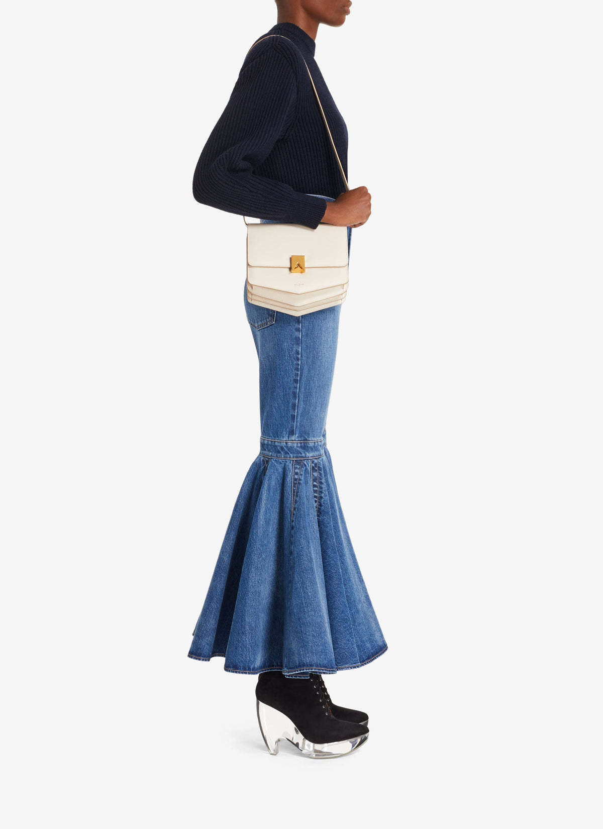 Pull en côtes anglaises en laine et cachemire - Marine