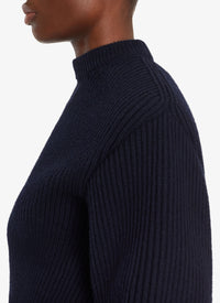 Pull en côtes anglaises en laine et cachemire - Marine