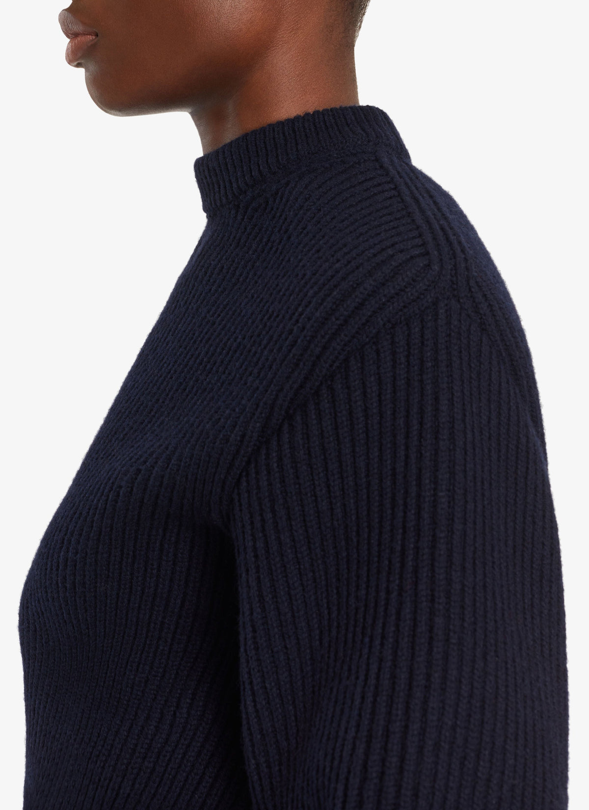 Pull en côtes anglaises en laine et cachemire - Marine