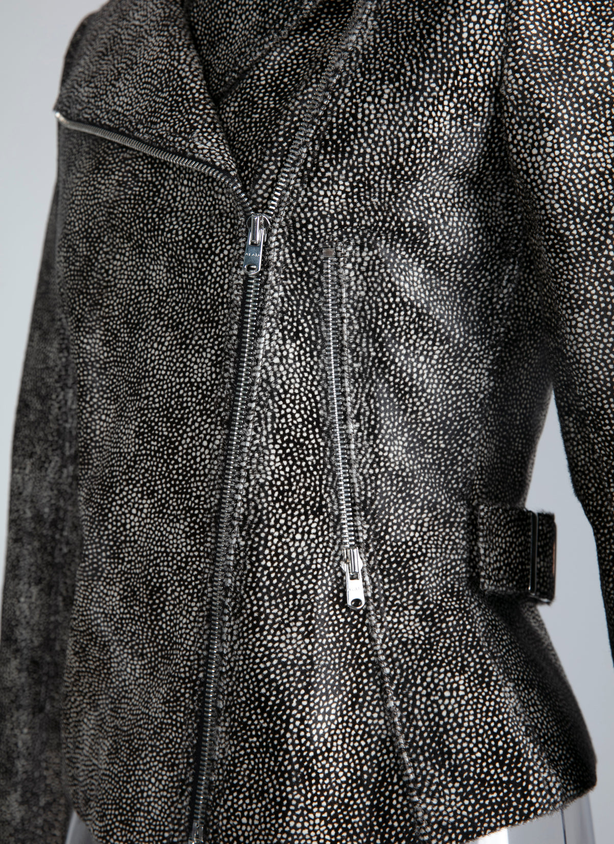 Veste Biker en cuir - Noir & Ivoire
