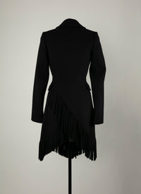 Slim-fit jacket in fine wool with fringes - Night