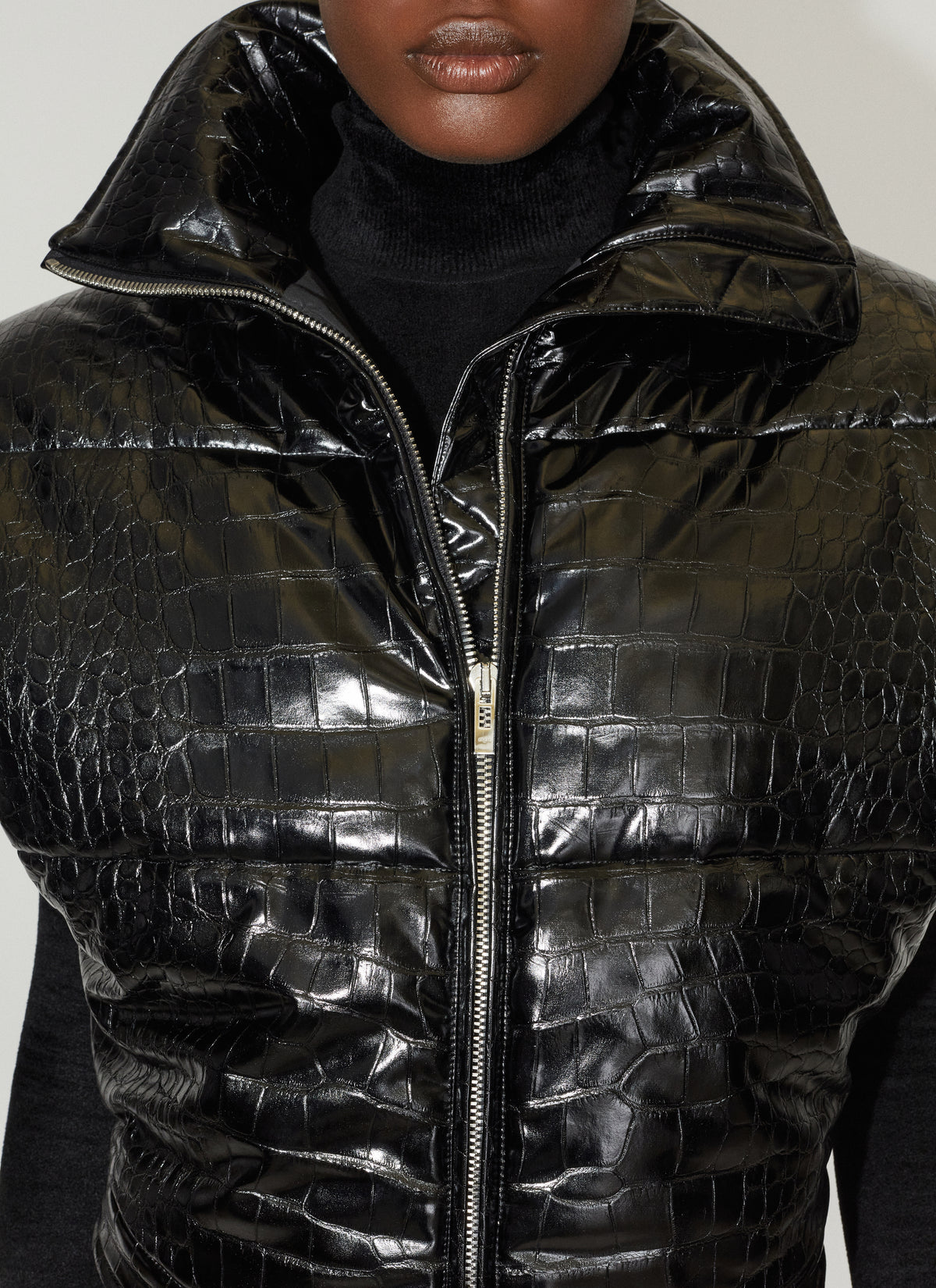 Croco embossed padded jacket - Black Alaïa