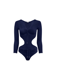 Maillot de bain à pois et découpes - Marine